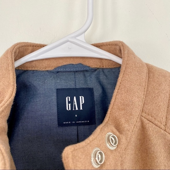 GAP Tan/Camel Wool Blend Moto Jacket | Cropped Fit | Chambray Lining | Like New - Picture 3 of 8